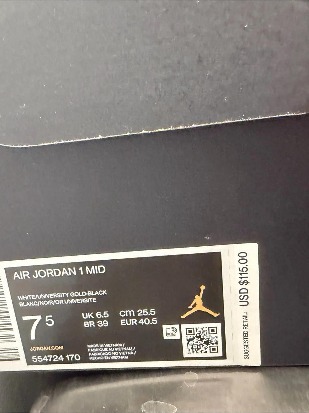 Nike Air Jordan 1 Mid - White/Gold/Black Box Label